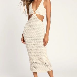 NWOT Beachside Bliss Ivory Knit Cutout Sleeveless Midi Dress